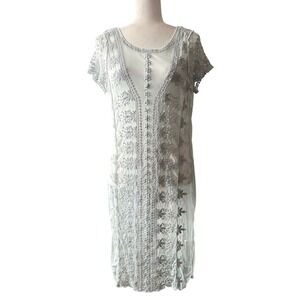 Sundance Boho Embroidered Mesh Dress Sheer Overlay Cottagecore Pastel Medium